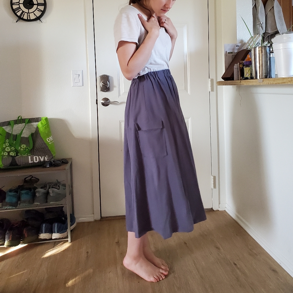 Linen Midi A Line Skirt with Pockets